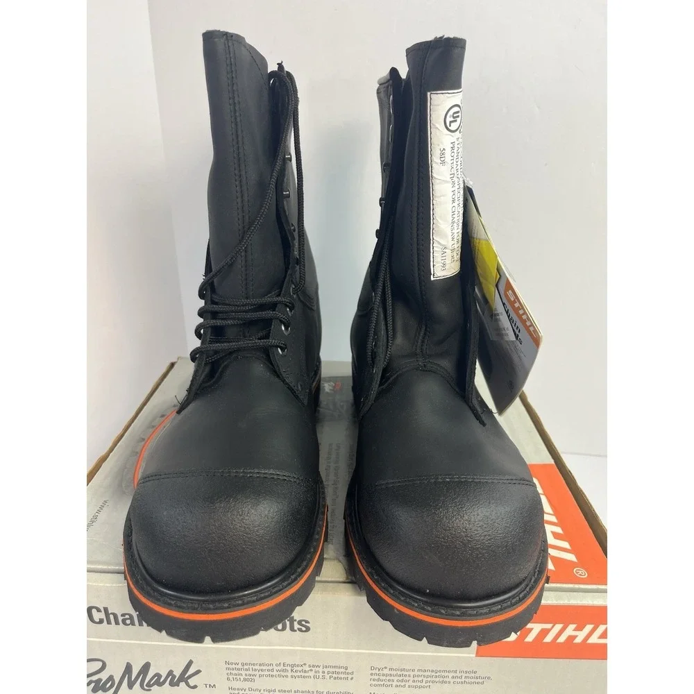 Stihl Promark Pro Chainsaw Boots Men's Size 12.5M Black Leather Steel Toe